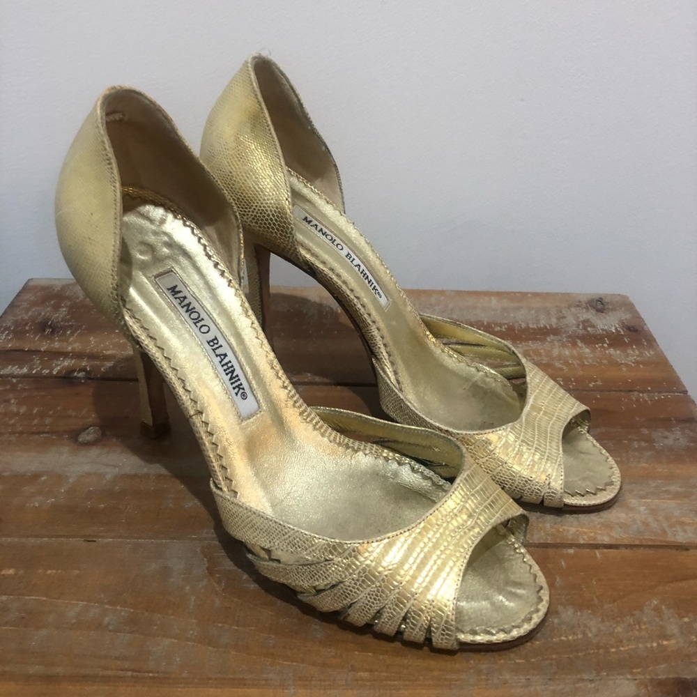 Vintage Carrie Bradshaw Manolo Blahnik Gold Heels